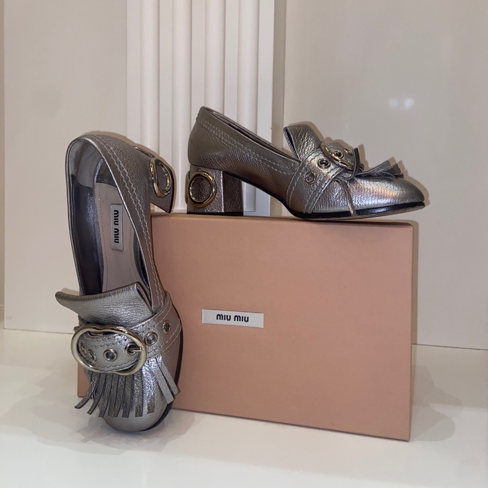Women’s Miu Miu Authentic Silver Moccasins